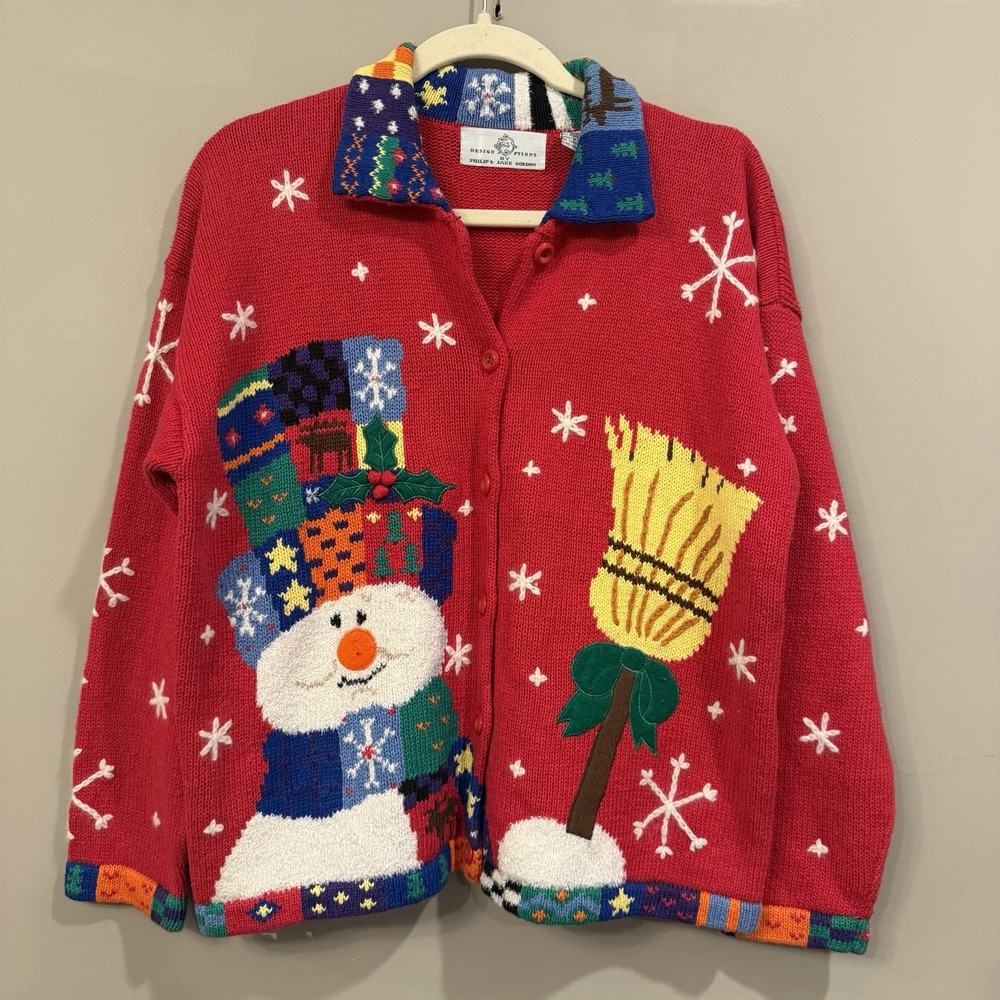 Design Options By Philip Jane Gordon Snowman Red Patchwork Med Sweater